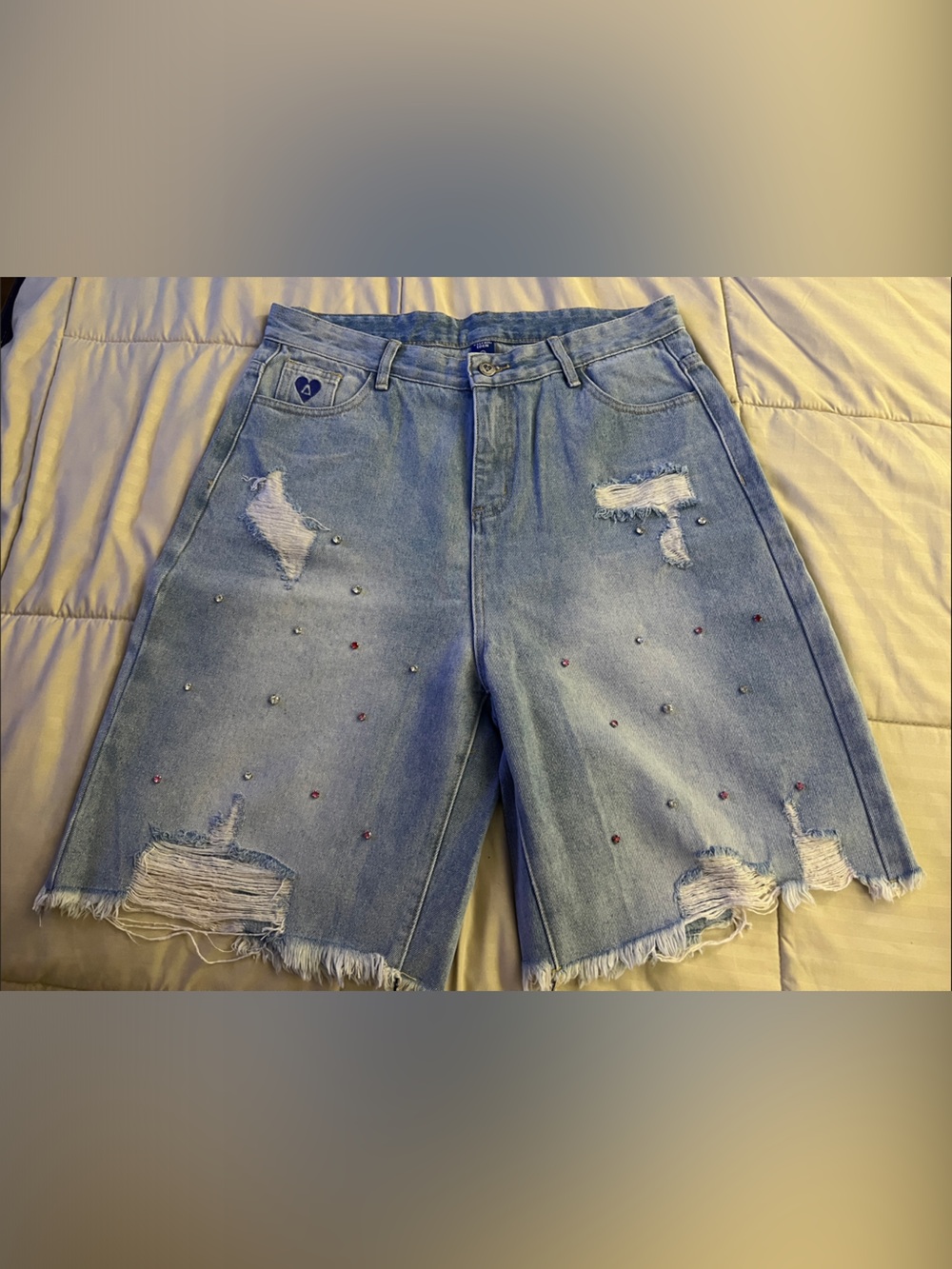 Aelfric Eden Light Blue Distressed Denim Shorts with Studs